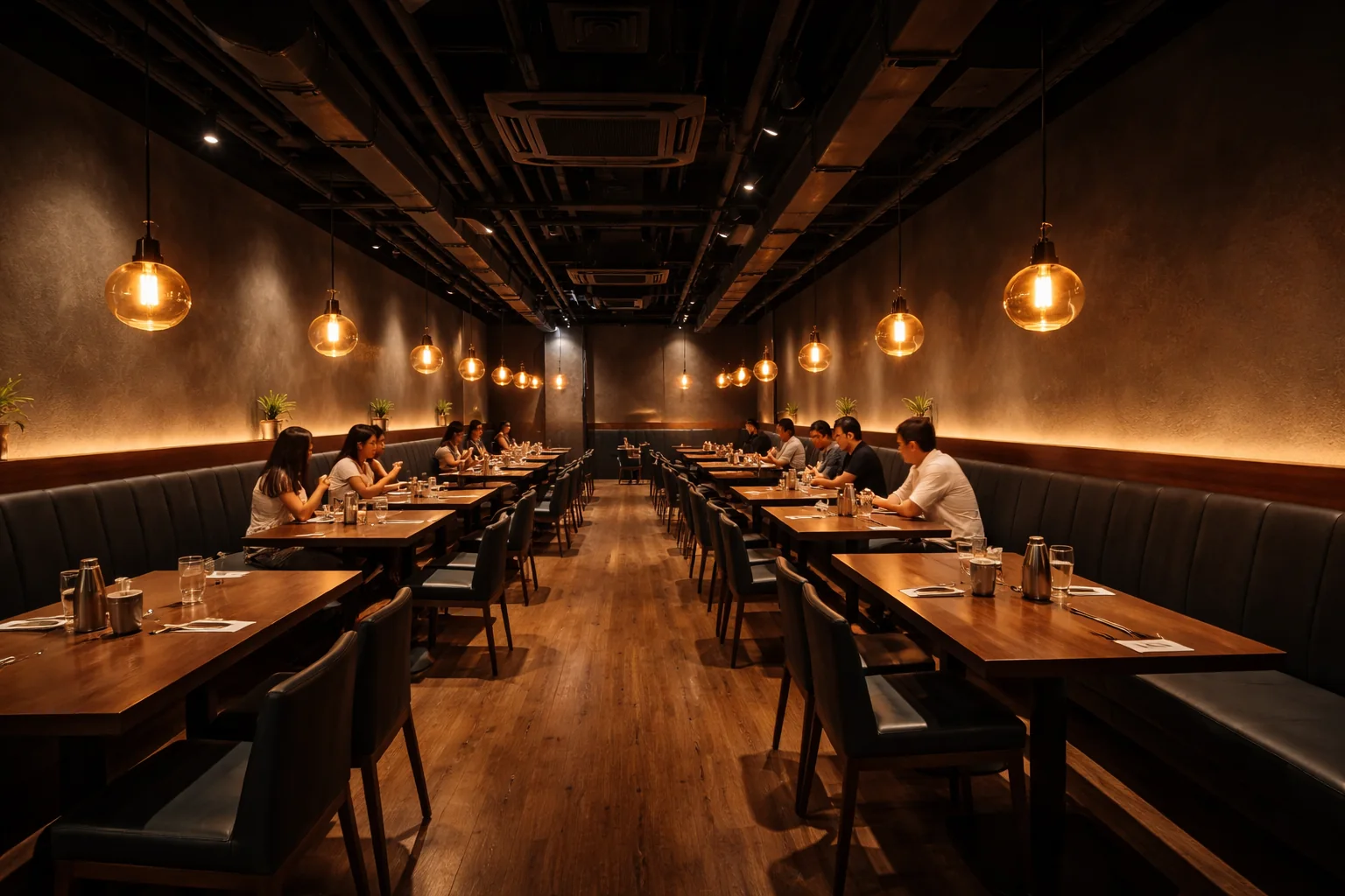 Proposed Gabriel Restaurant ambience with timber furniture and warm pendant lighting